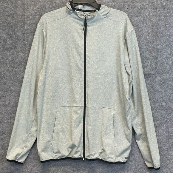 Msx By MICHAEL STRAHAN Jacket Men's Large Light Gray Pinstriped Full Zip Hooded - Picture 1 of 13